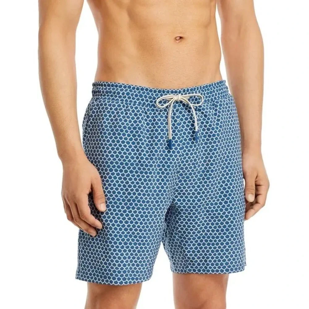 Faherty Shorelite Mens XXL Blue Fish Scale Print 7 Inch Lined Swim Trunks